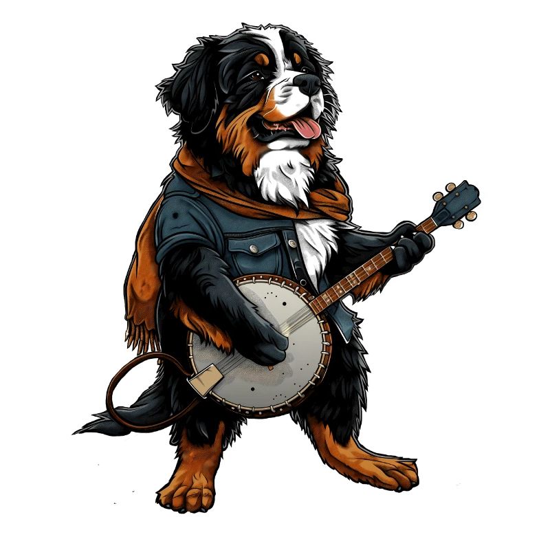 Bernese Mountain Dog Bluegrass Banjo Player