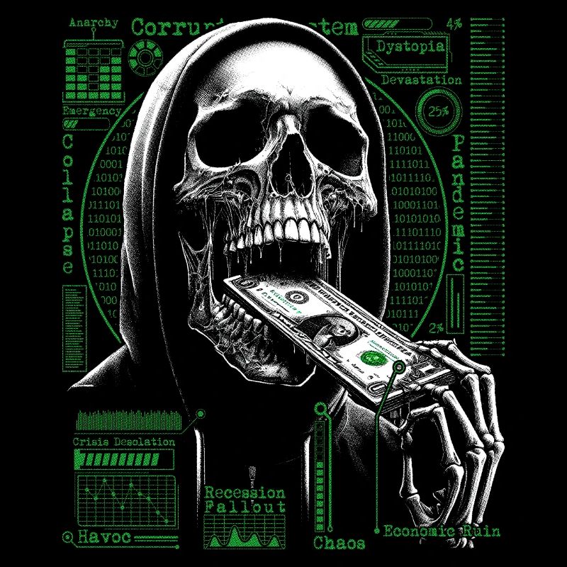 Hacker Skull Eating Dollar - Anarchy & Corruption