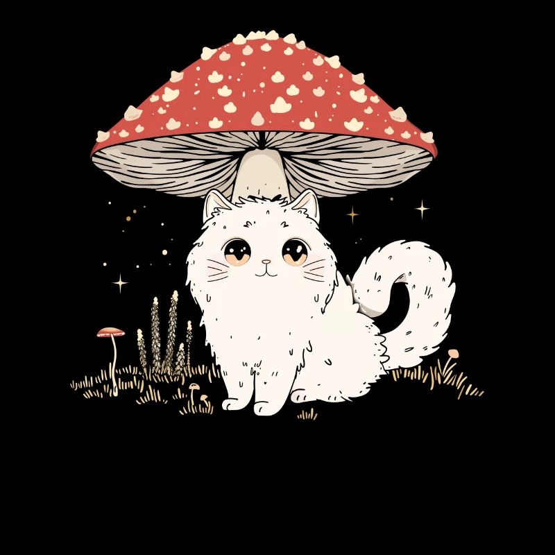 Cottagecore Esthétique Mignon Chat Blanc Champignon