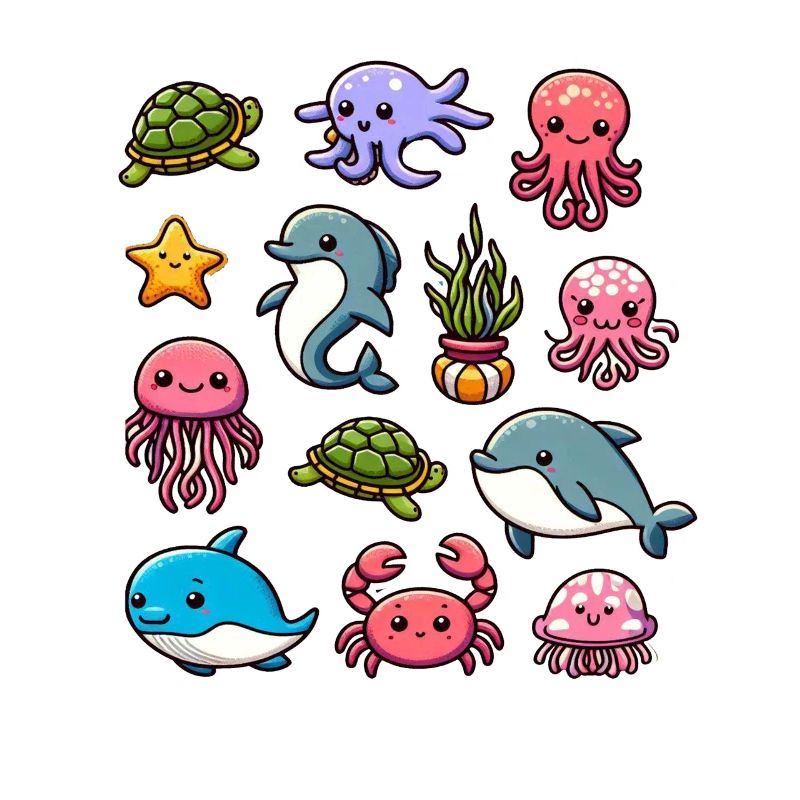 Créatures marines colorées pour les enfants Créatures marines