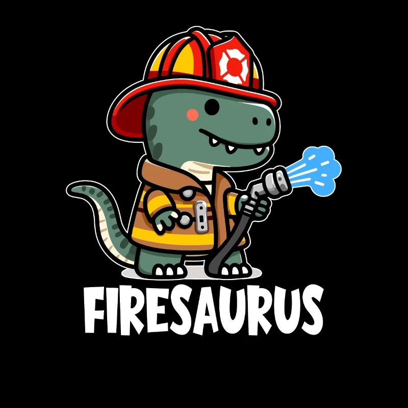 Firesaurus avec casque de pompier et tuyau d’incendie