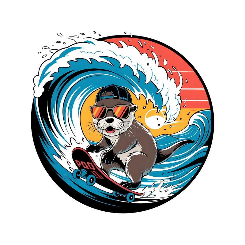 Cool Otter On Skateboard In Wave