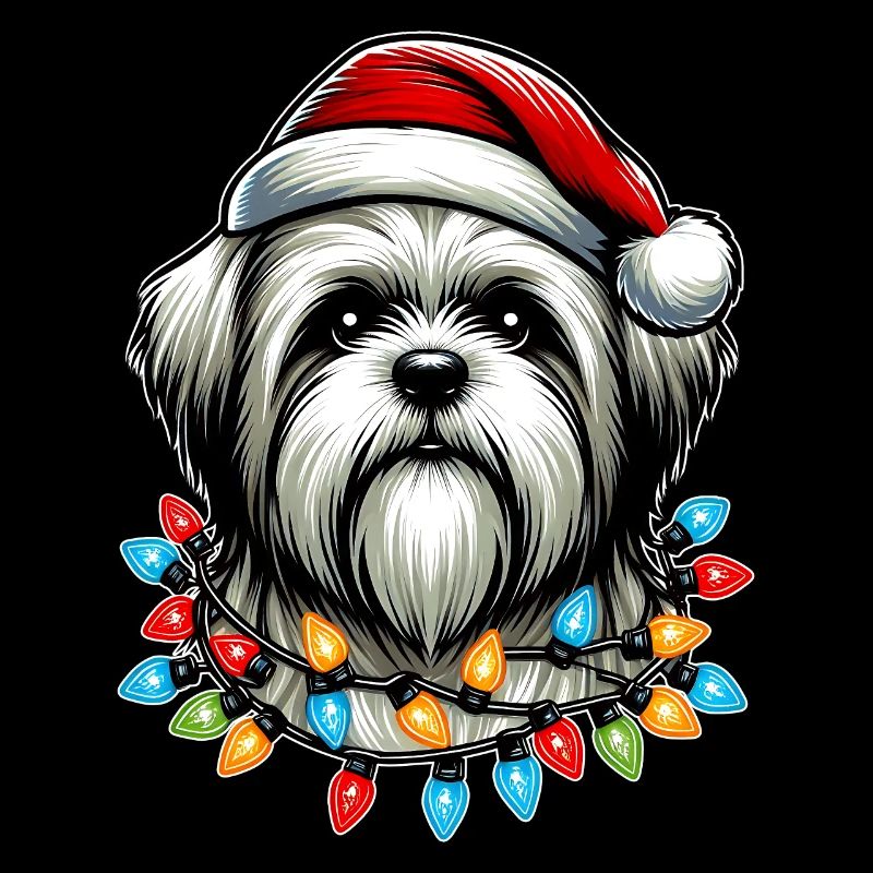 Lhasa Apso Dog Santa Hat Xmas