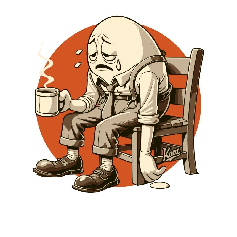 Müde am Morgen, ein lebendiges Ei mit Kaffee