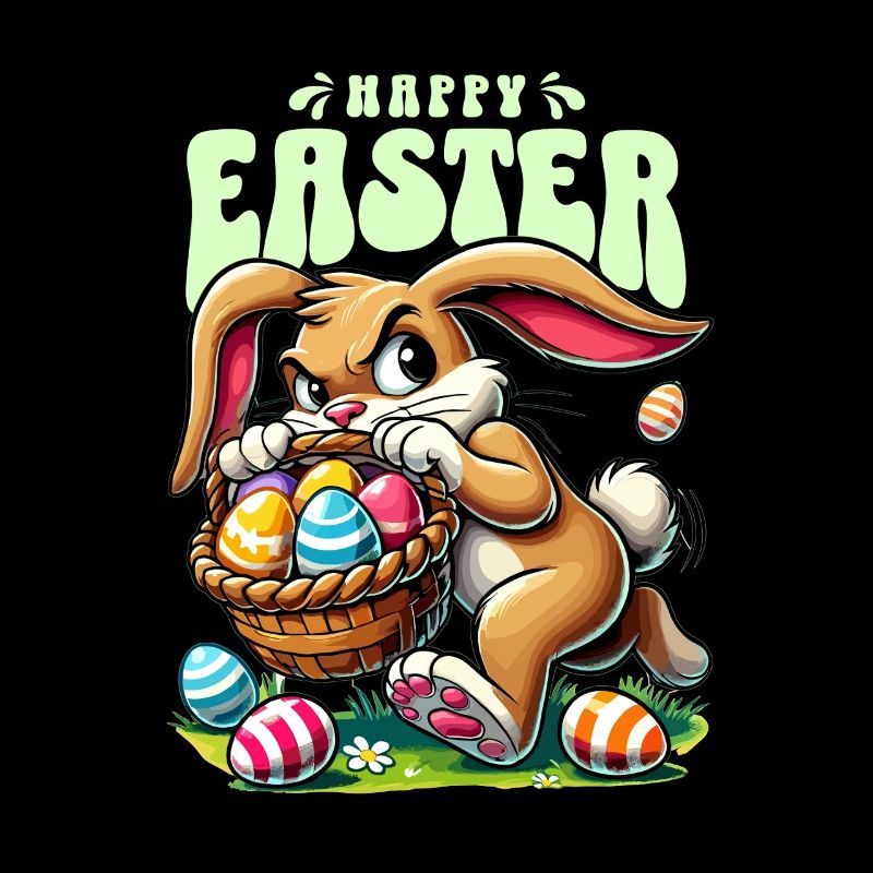 Happy Easter: Playful bunny with Easter eggs
