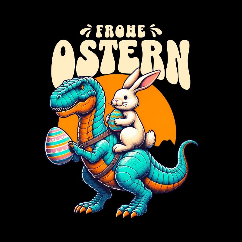 Easter Bunny Riding Dinosaur with Easter Egg