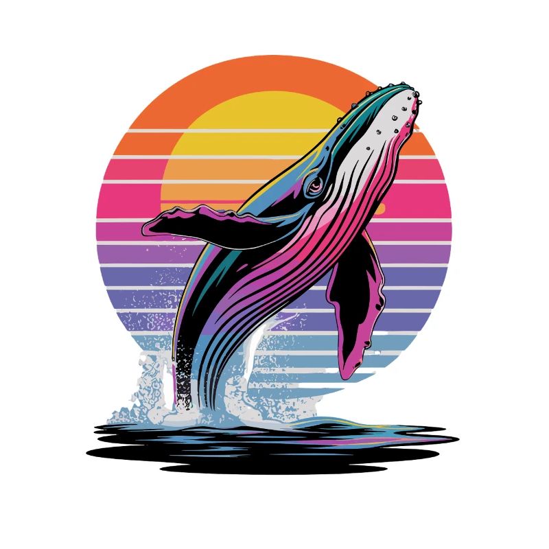Baleine au coucher du soleil devant un