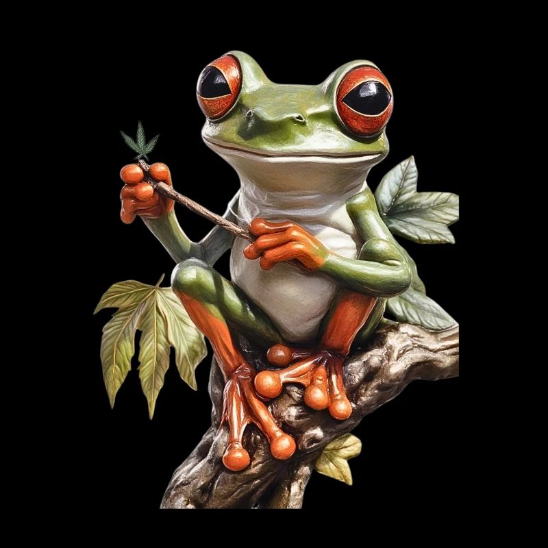 Frog with Joint on Branch - Weed Frog Design