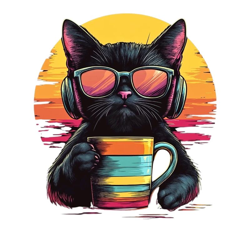 80s Style: Chill Cat with Coffee