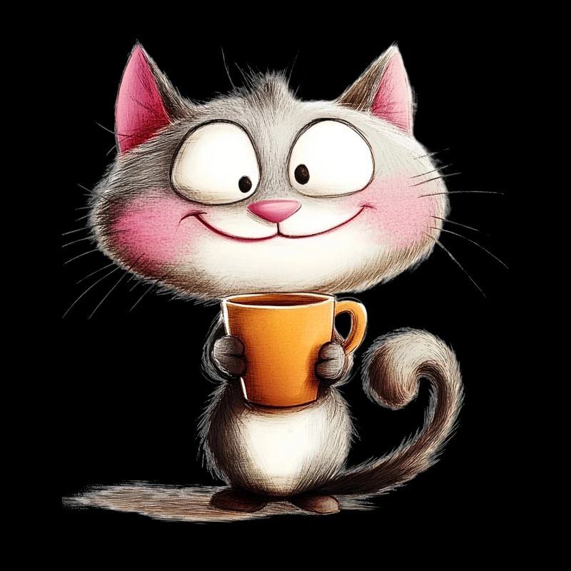Chat joyeux avec du café - Style dessin animé
