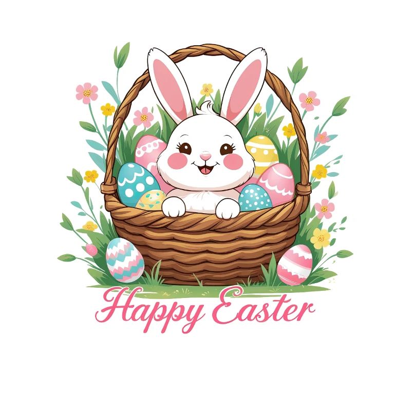 Happy Easter – Cute bunny in Easter basket