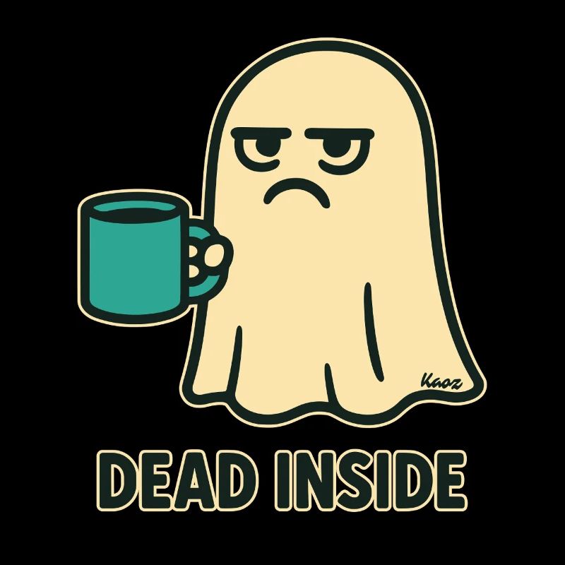 Ghost with coffee and a dead look inside