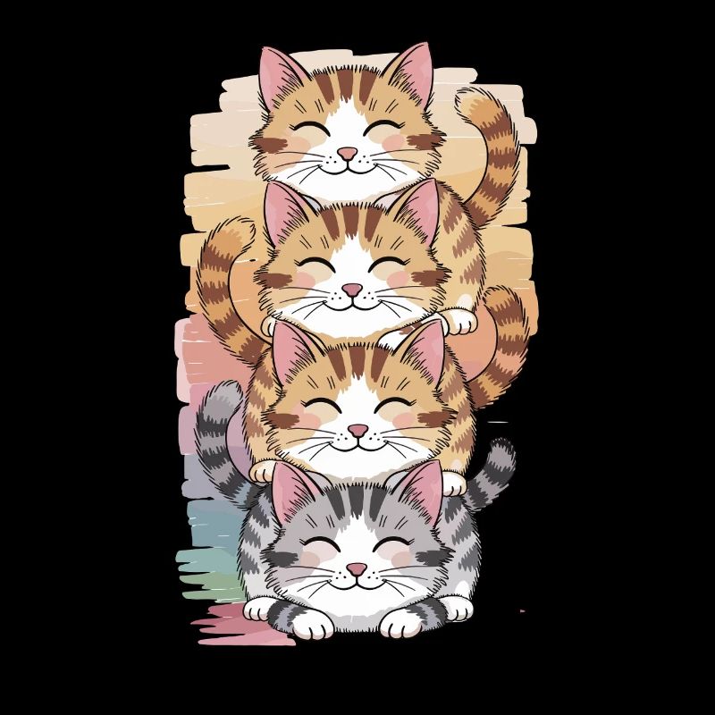 Cute Cats Stack Cartoon Illustration
