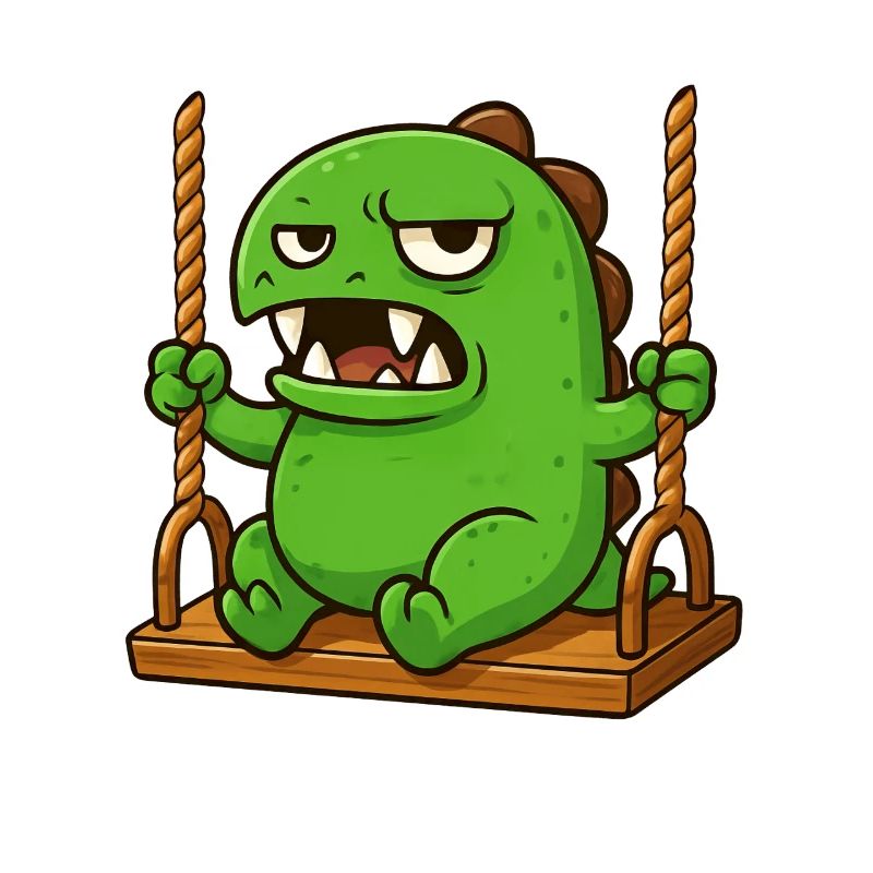 Grumpy Dino T-Rex Swing Fun Funny Whimsical