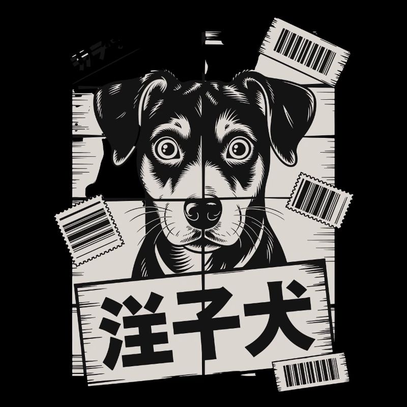 Chien mignon avec affiche de code-barres