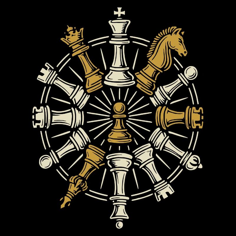 Chess Pieces Wheel Mandala Chess Player Board Game