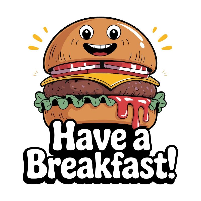 Whimsical Hamburger with Smile and Text
