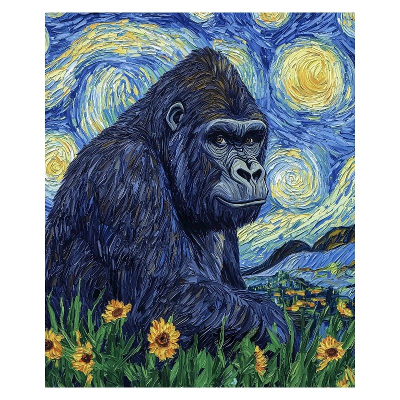 Gorilla Gorillas Monkey Van Gogh Style Starry Night