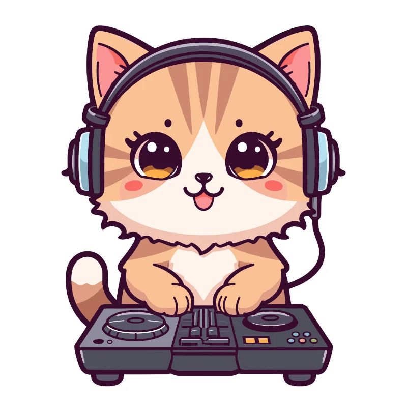 Chat comme DJ avec des écouteurs