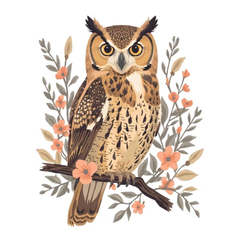 Œil de hibou dans une couronne de fleurs