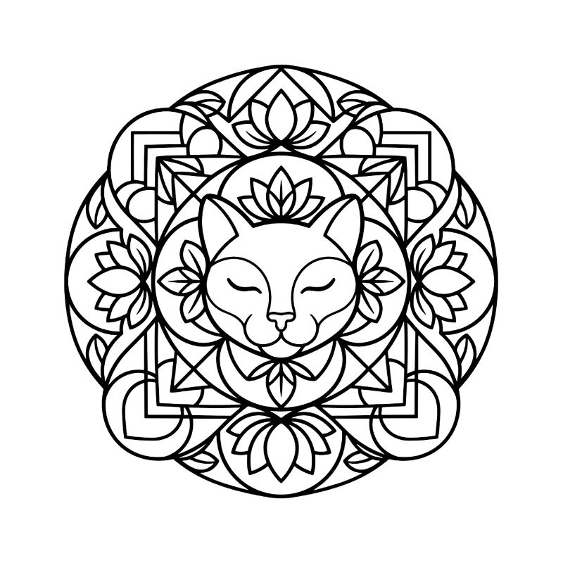 Cat Mandala with Harmonious Ornamentation
