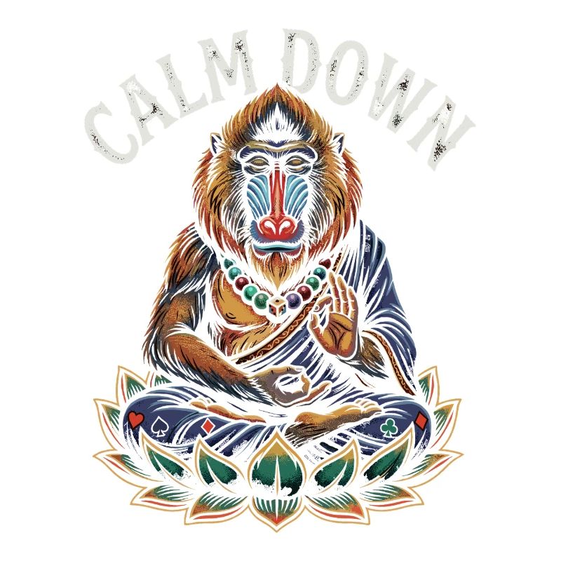 Calm Down Monkey Meditating Lotus