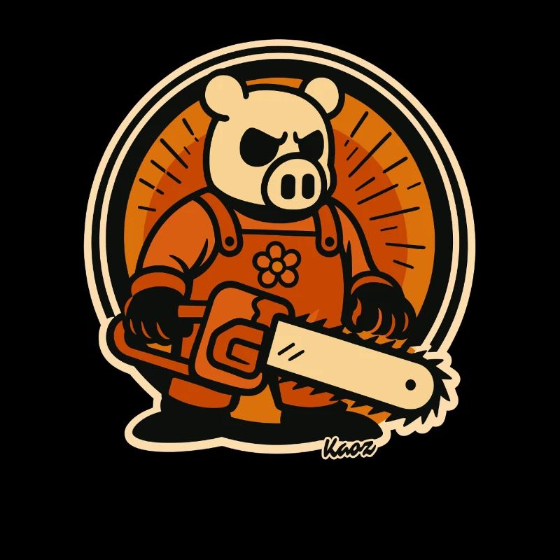 Bûcheron cochon avec tronçonneuse