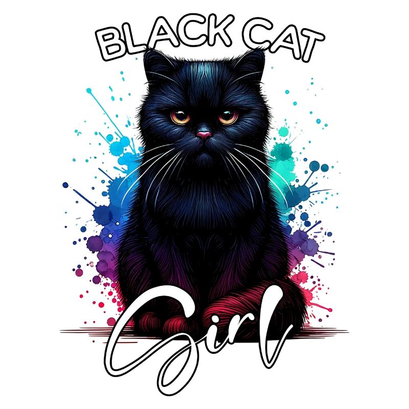 Grumpy Black Cat Mädchen Schwarze Katze