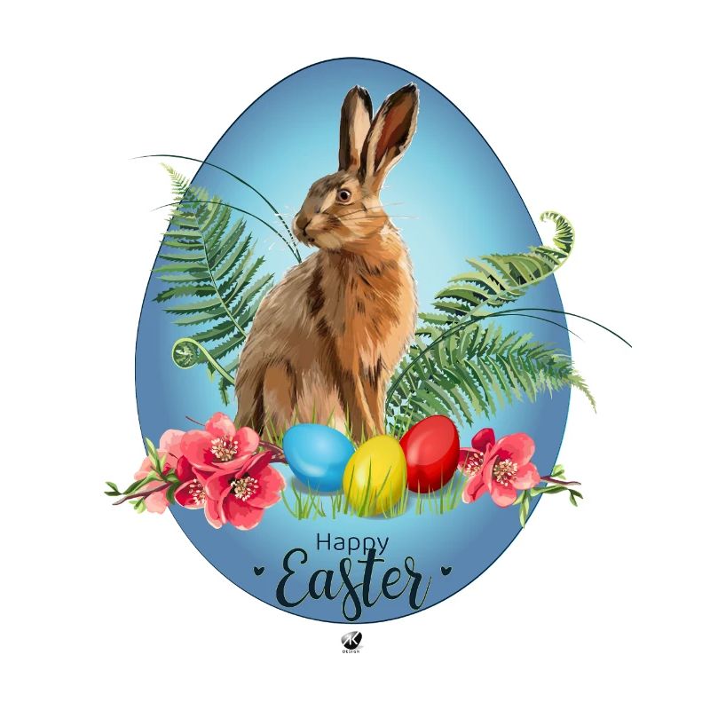 Bunny, Easter eggs and cherry blossoms illustration
