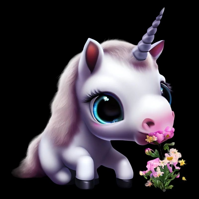 Niedliches Einhorn riecht Blumenstrauß