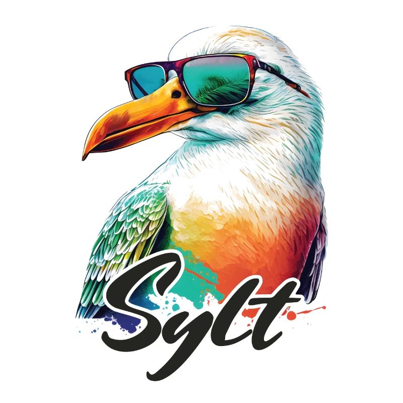 Sylt Urlaub coole bunte Möwe mit Sonnenbrille