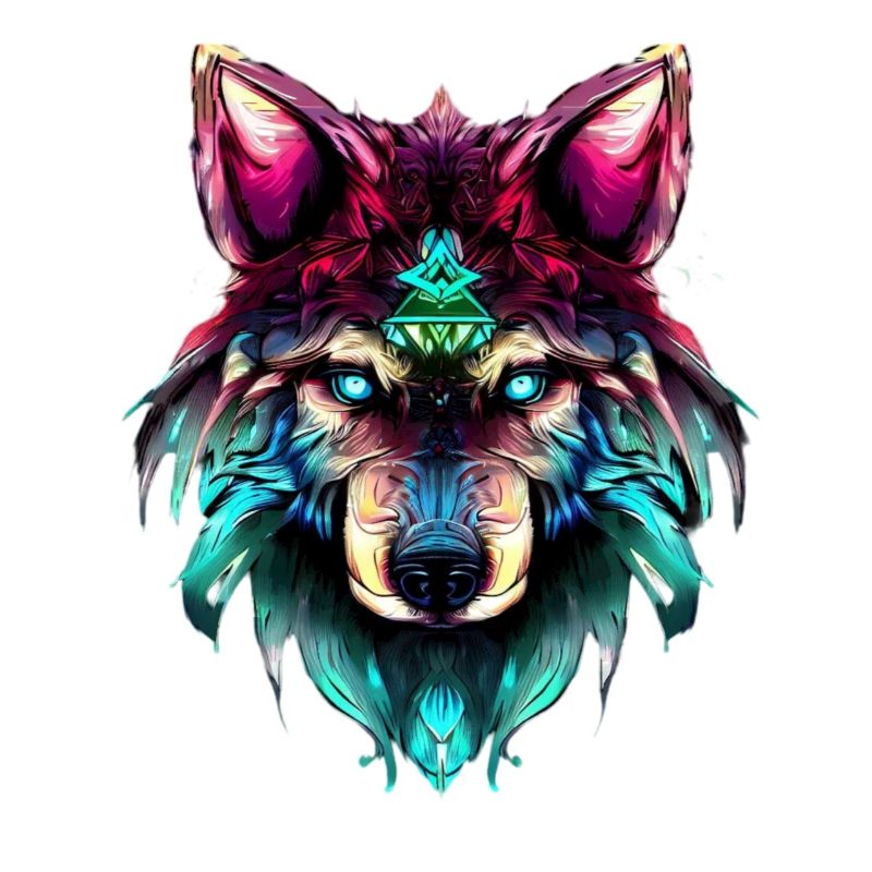 Mystic Wolf Synthwave Wolf Head