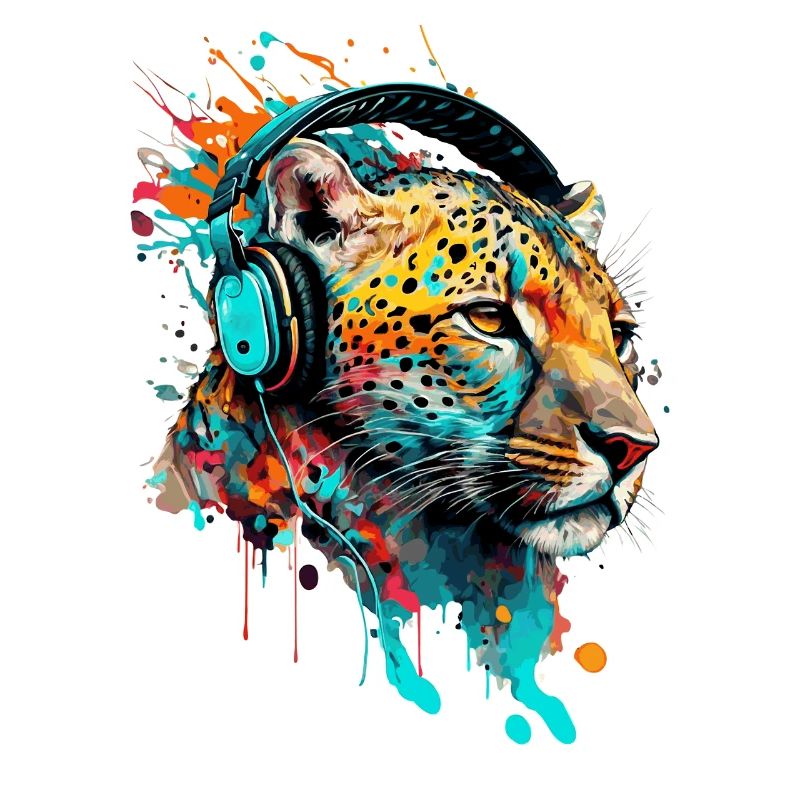 Léopard avec casque DJ