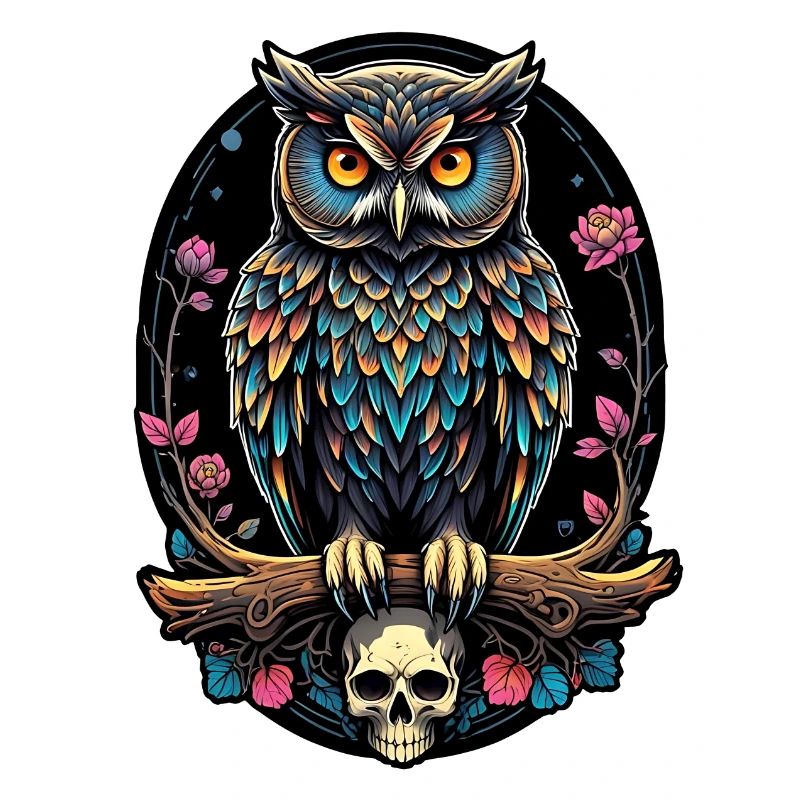 Dekorative bunte Eule mit Schädel