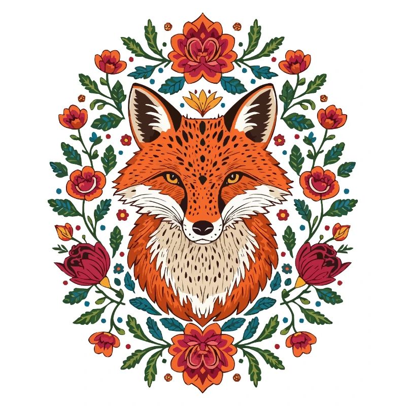 Fuchs im Blütenkranz Farbexplosion
