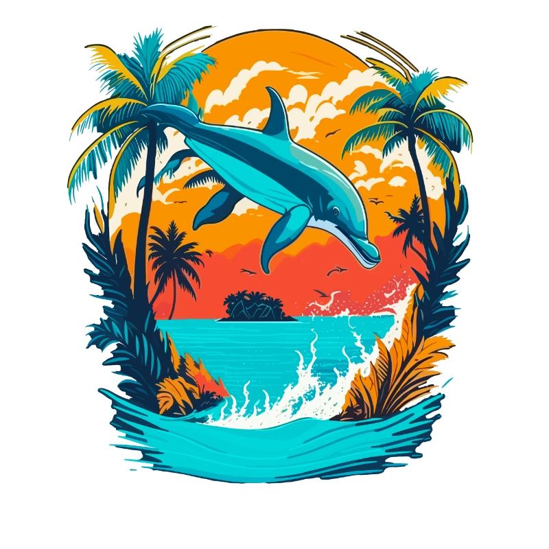 Dolphin with Tropical Sunset
