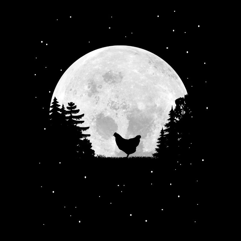 Full Moon - Night - Chicken Silhouette