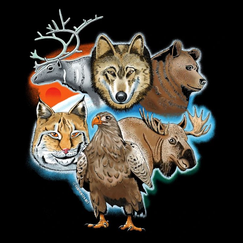 Wolf, reindeer, bear, lynx, eagle, deer textiles