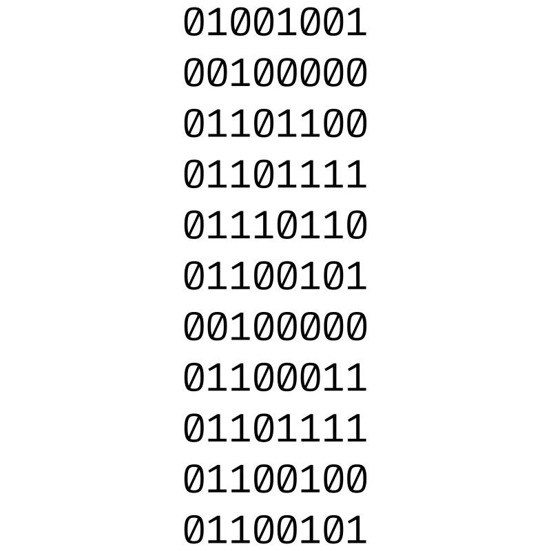 »I LOVE CODE« in Binärdaten.