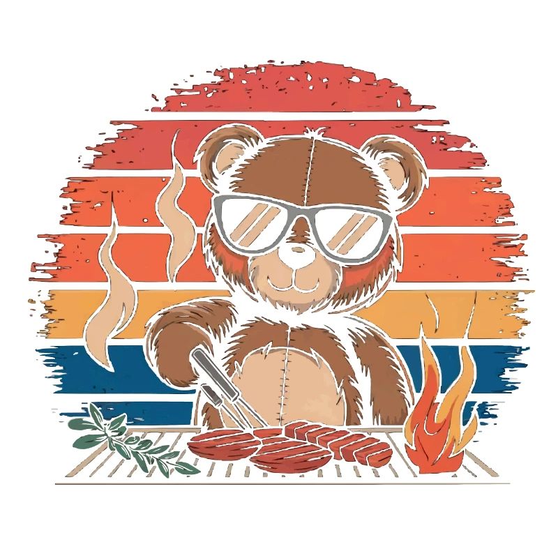 Teddybär grillt ein BBQ am Grill