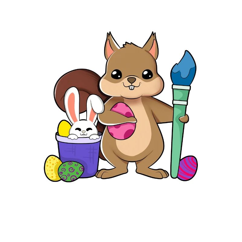 Cute squirrel paints Easter eggs