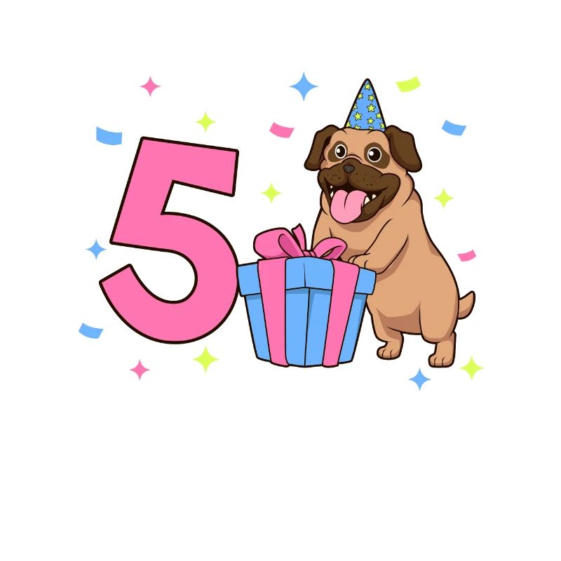 Mit Mops - Mädchen Geburtstag 5 Jahre
