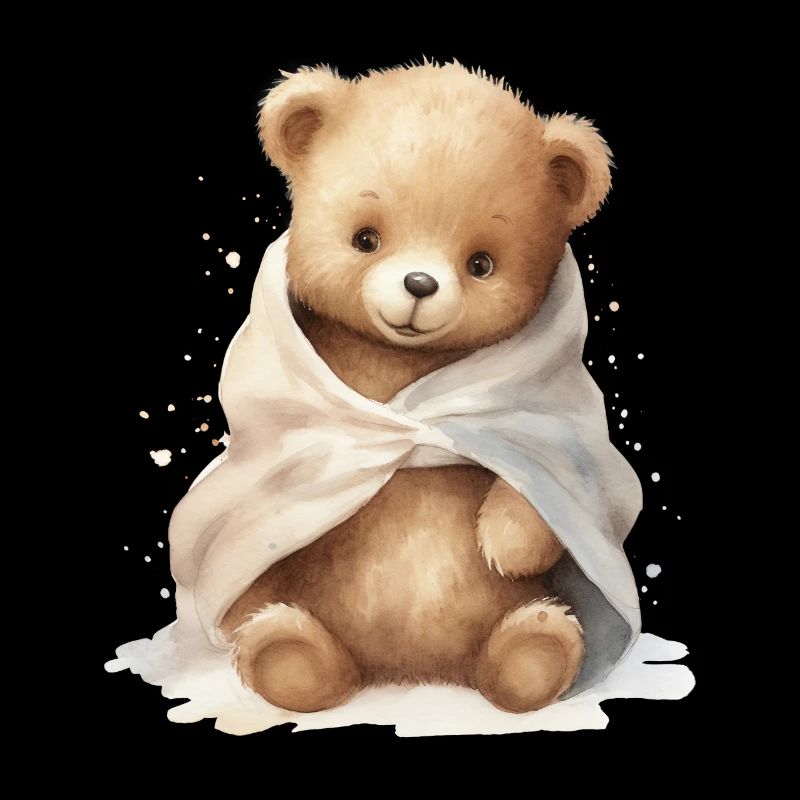 Bébé ours avec serviette, peint à la main