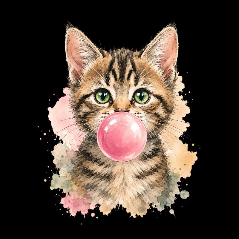 Chat avec une bulle rose