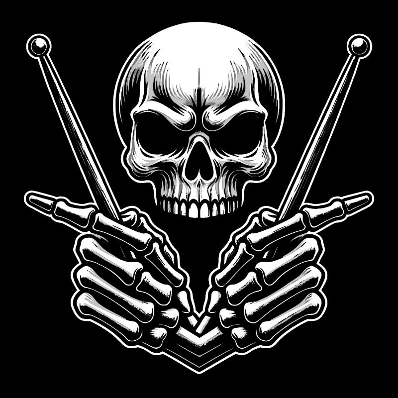 Skull with drumsticks in bone hands
