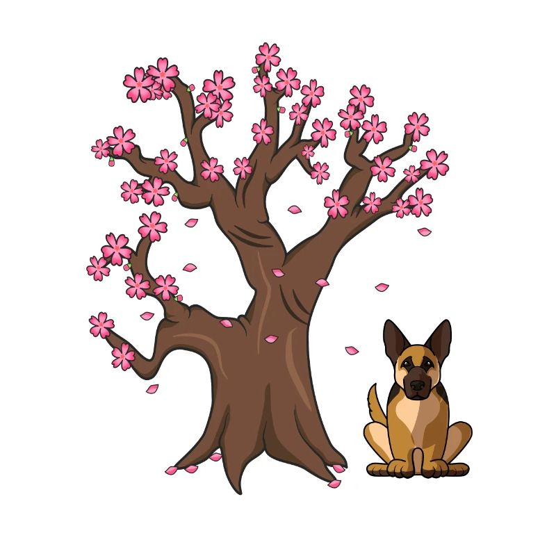 Deutscher Schäferhund Japanischer Kirschblütenbaum