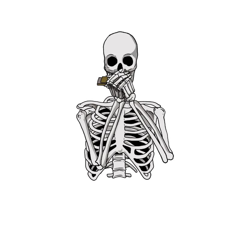 Skeleton plays harmonica