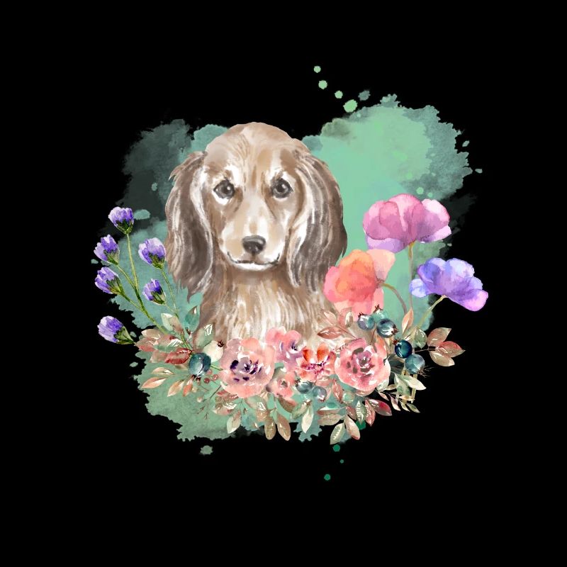 Teckel Cottagecore Aquarelle Fleurs