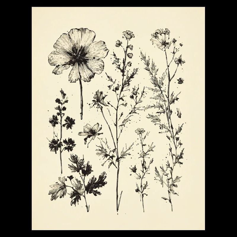 Dessin à l’encre de fleurs