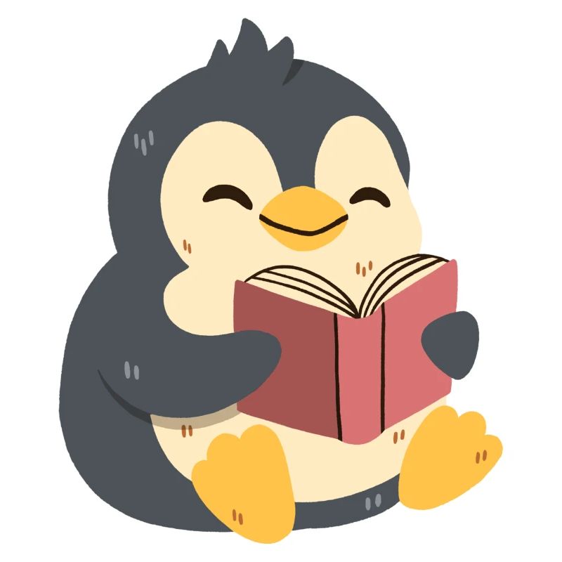 Penguin reading a book